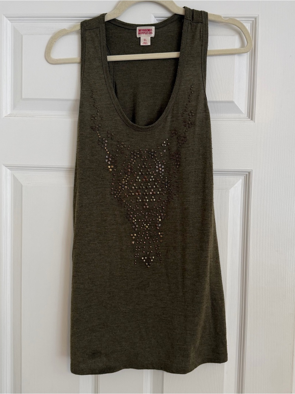 Mossimo Olive Studded Racerback Tank Top Large Boho Festival